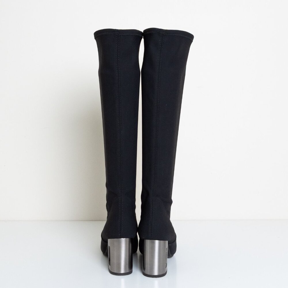 Pedro Miralles Black Sock Knee Boots Metal Cut-Out Heel EU 38 - Picture 6 of 12